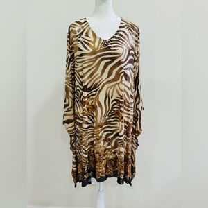 NWT Maggie Barnes Women's Brown Animal Print Golden Lurex  Tunic Size ‎ 4X